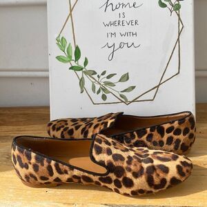 J. Crew Calf Hair Smoking‎ Loafer Animal Print Flats Size 7.5